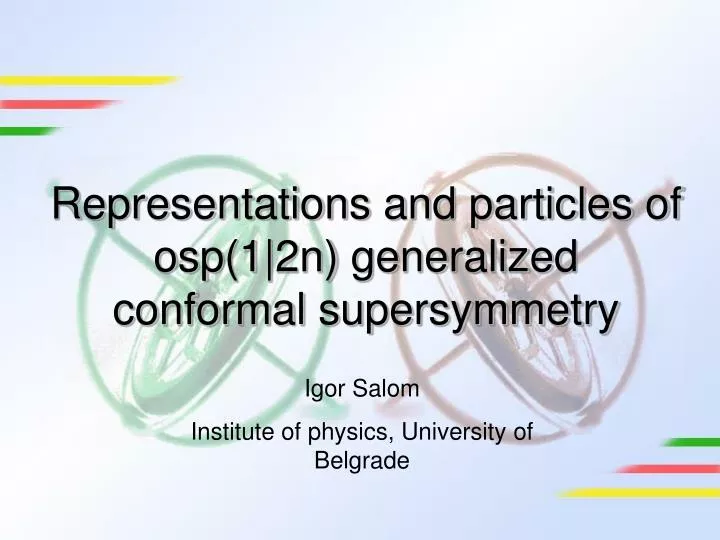 representations and particles of osp 1 2n generalized conformal supersymmetry