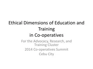 Ethical Dimensions of Education and Training in Co-operatives
