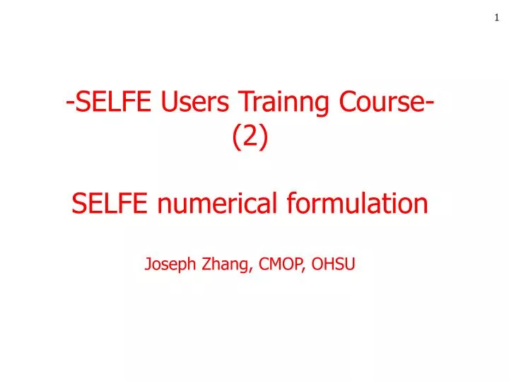 selfe users trainng course 2 selfe numerical formulation joseph zhang cmop ohsu