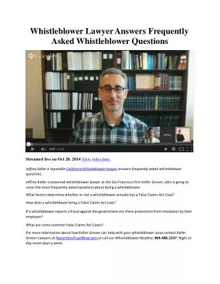 Whistleblower Lawyer Answers Frequently Asked Whistleblower
