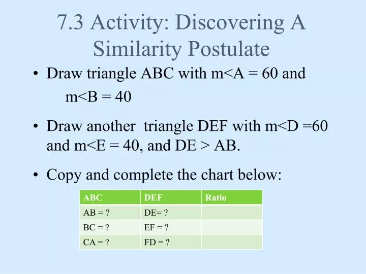 7 3 activity discovering a similarity postulate