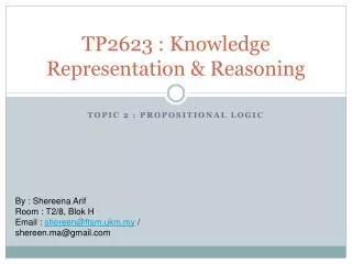 TP2623 : Knowledge Representation &amp; Reasoning