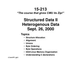 Structured Data II Heterogenous Data Sept. 26, 2000