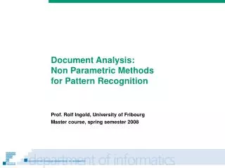 Document Analysis: Non Parametric Methods for Pattern Recognition