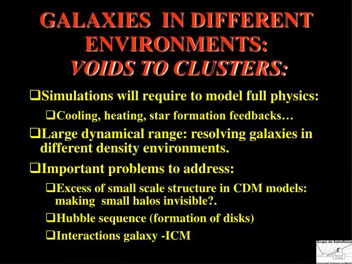 galaxies in different environments voids to clusters