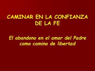 CAMINAR EN LA CONFIANZA DE LA FE El abandono en el amor del Padre como camino de libertad