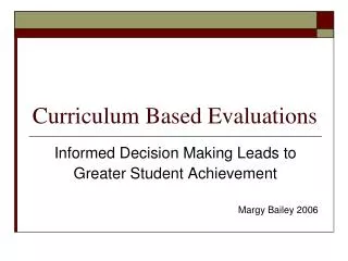 curriculum based evaluations