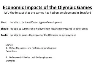 Economic Impacts of the Olympic Games