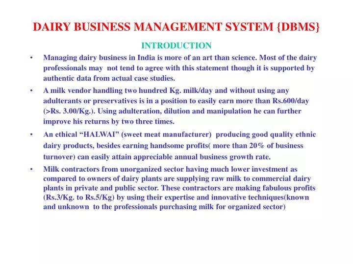 dairy business management system dbms
