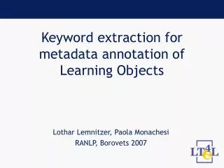 Keyword extraction for metadata annotation of Learning Objects