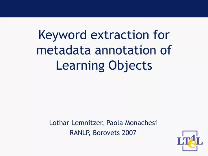 keyword extraction for metadata annotation of learning objects