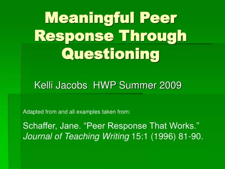 meaningful peer response through questioning