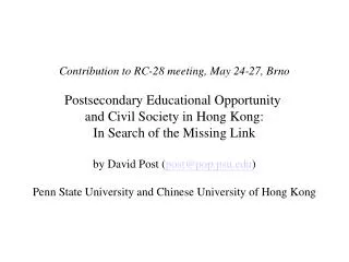 Contribution to RC-28 meeting, May 24-27, Brno Postsecondary Educational Opportunity