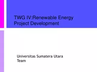 TWG IV:Renewable Energy Project Development