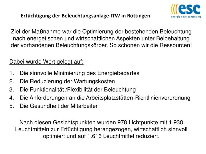 ert chtigung der beleuchtungsanlage itw in r ttingen