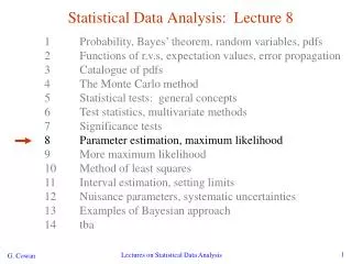 Statistical Data Analysis: Lecture 8