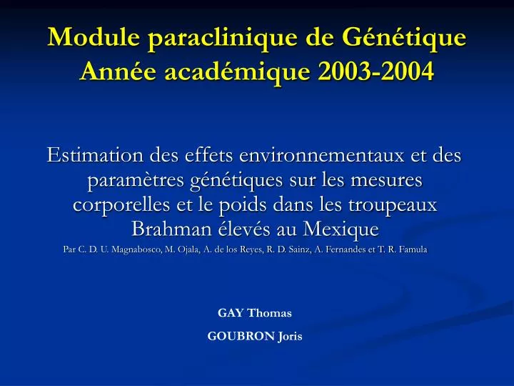 module paraclinique de g n tique ann e acad mique 2003 2004