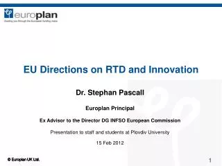 EU Directions on RTD and Innovation