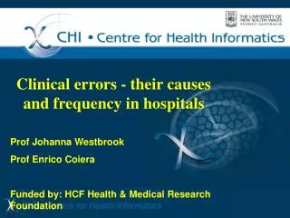 Clinical errors - their causes and frequency in hospitals Prof Johanna Westbrook