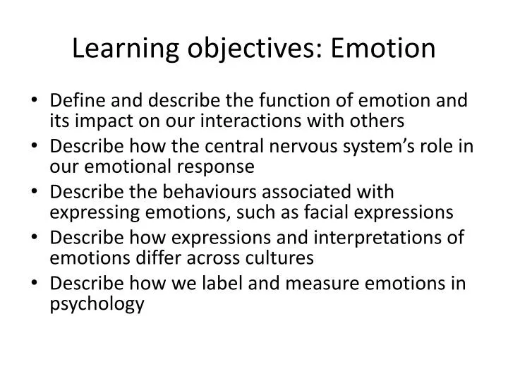learning objectives emotion