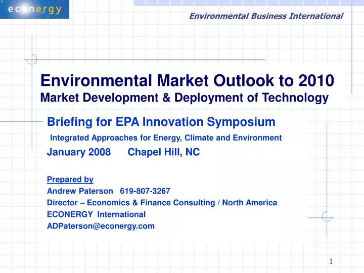environmental market outlook to 2010 market development deployment of technology