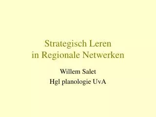strategisch leren in regionale netwerken