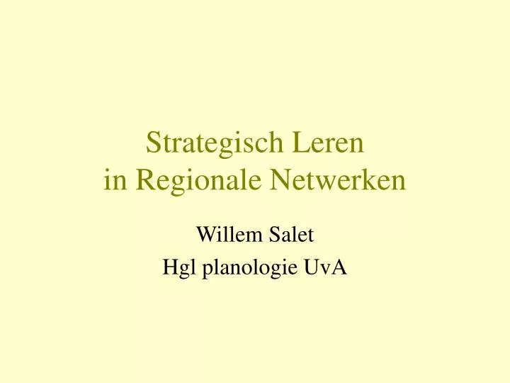strategisch leren in regionale netwerken