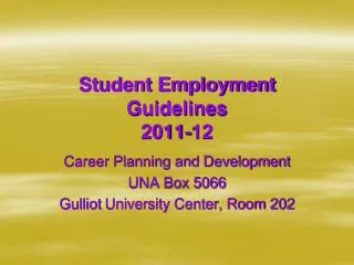 Student Employment Guidelines 2011-12