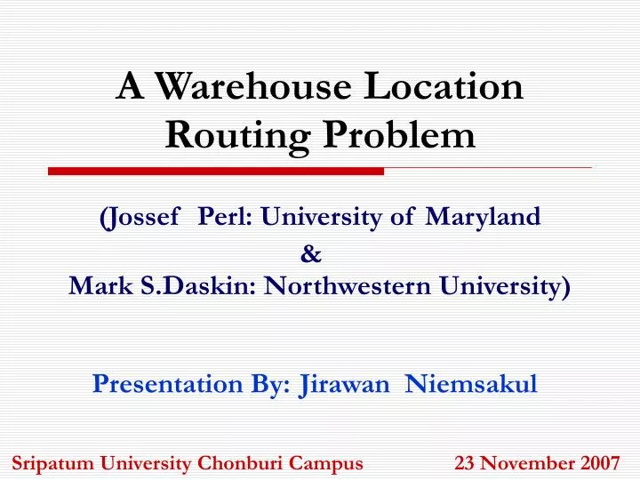 a warehouse location routing problem