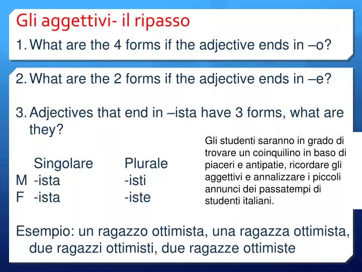 gli aggettivi il ripasso