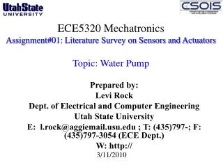 ECE5320 Mechatronics Assignment#01: Literature Survey on Sensors and Actuators Topic: Water Pump