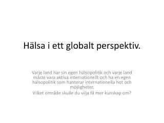 h lsa i ett globalt perspektiv