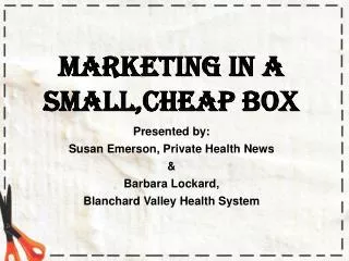 Marketing in a Small,Cheap Box Presented by: Susan Emerson, Private Health News &amp;
