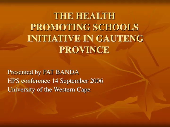the health promoting schools initiative in gauteng province