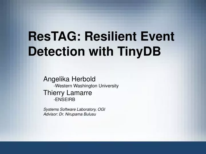 restag resilient event detection with tinydb
