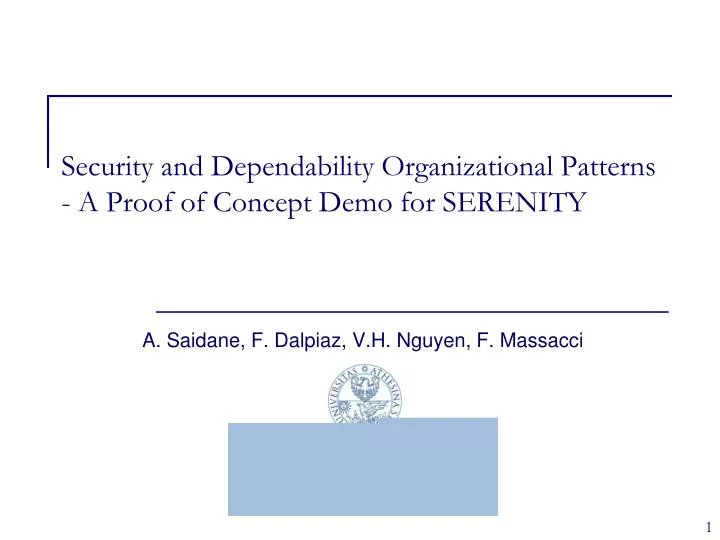 security and dependability organizational patterns a proof of concept demo for serenity