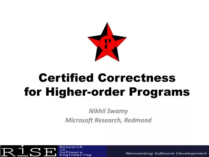 certified correctness for higher order programs