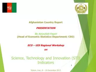 Afghanistan Country Report PRESENTATION By Azizullah Faqiri