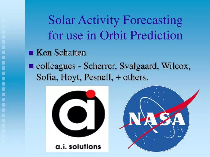 solar activity forecasting for use in orbit prediction