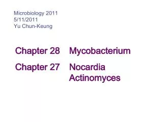 Chapter 28	 Mycobacterium 		Chapter 27	 Nocardia 							 Actinomyces