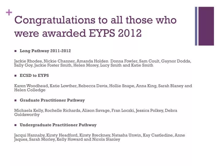 congratulations to all those who were awarded eyps 2012