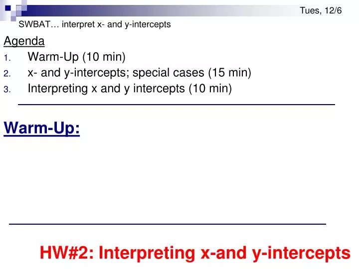 swbat interpret x and y intercepts