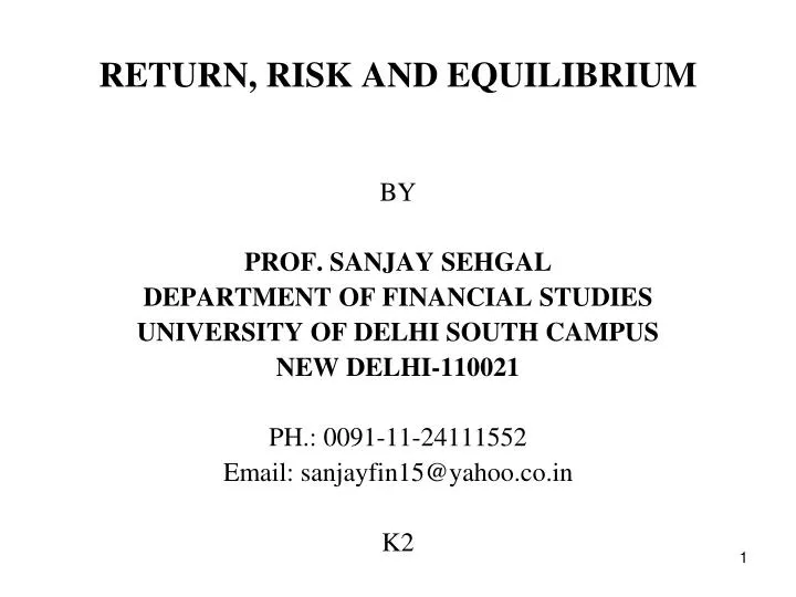 return risk and equilibrium