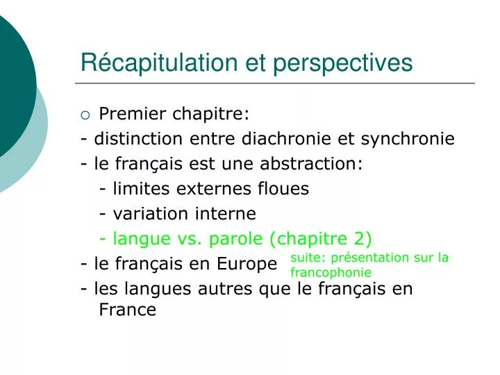 r capitulation et perspectives