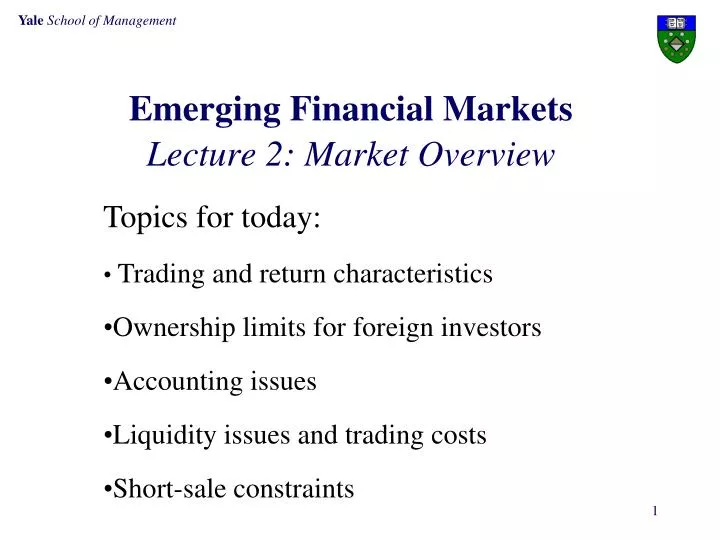 emerging financial markets lecture 2 market overview