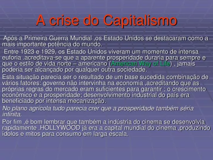 a crise do capitalismo