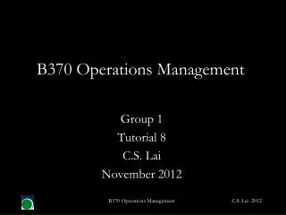 B370 Operations Management