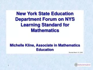 New York State Education Department Forum on NYS Learning Standard for Mathematics