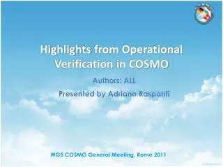 Highlights from Operational Verification in COSMO