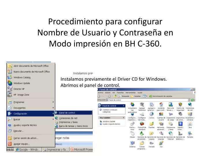 procedimiento para configurar nombre de usuario y contrase a en modo impresi n en bh c 360